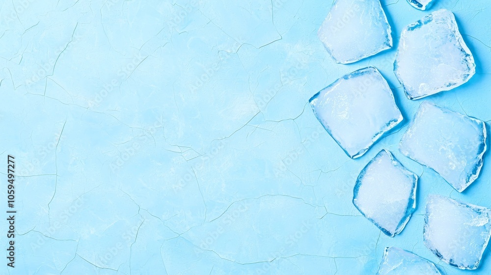 Obraz premium Winter natural blue ice texture of surface of frozen and abstract pattern of white cracks. Winter seasonal background, mockup, flat lay, ice texture.