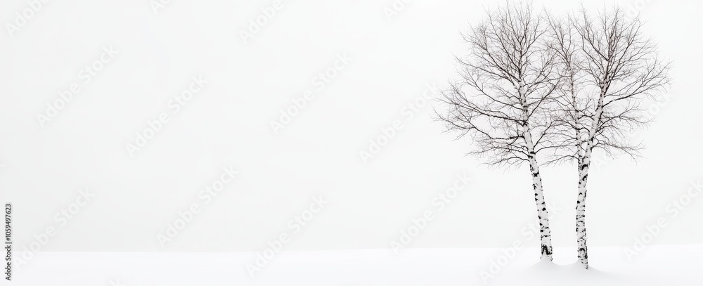 Fototapeta premium Park landscape with snowy birch trees in winter