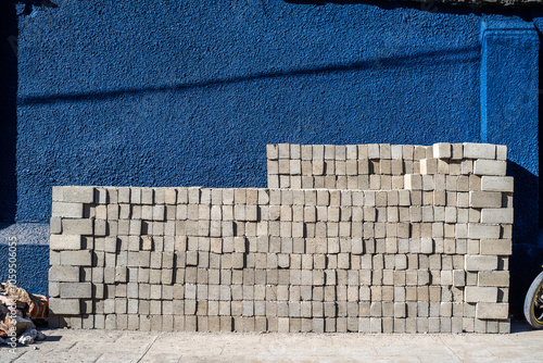 Stacked blocks of concrete ready for construction Oaxaca, Mexico photo