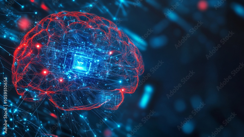Obraz premium A human brain with glowing neural connections, a conceptual background.
