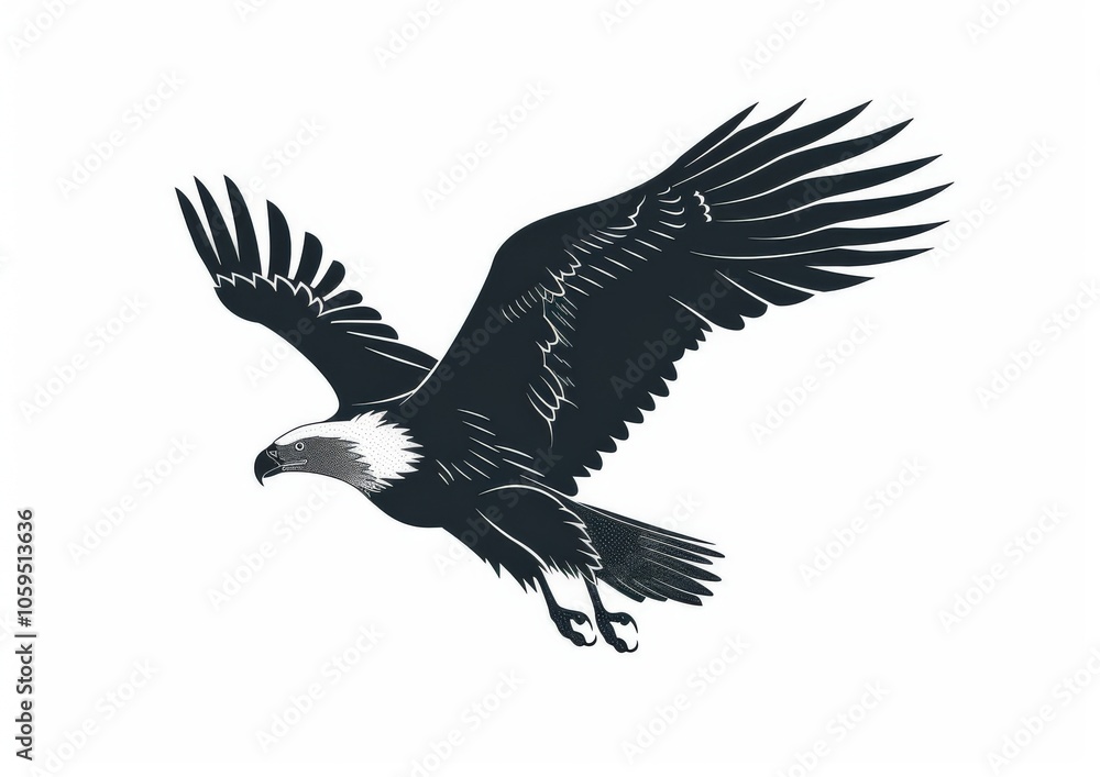 Obraz premium Illustration of a black and white painting of an eagle bird