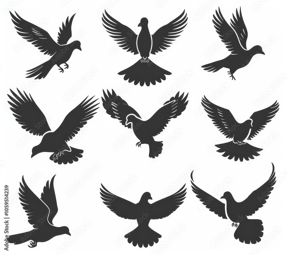 Obraz premium A modern silhouette of a dove set on pigeons, a symbol of love and peace.