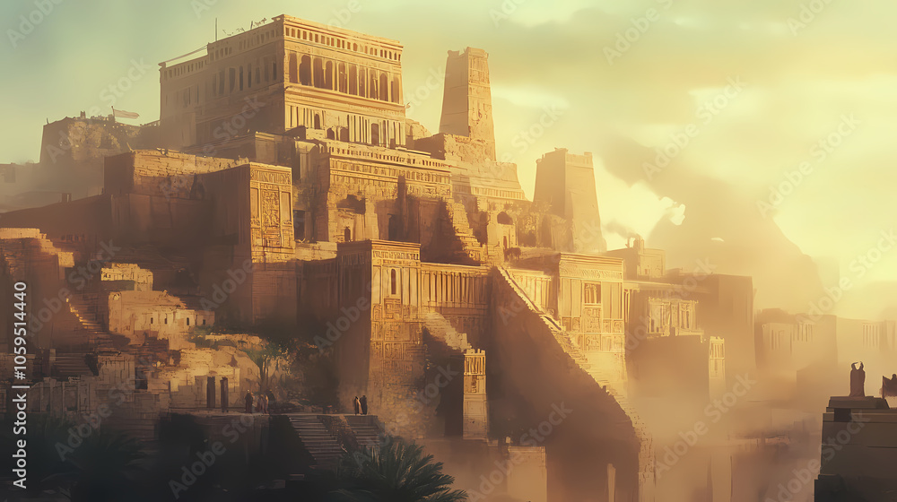 Fototapeta premium Exploring the ancient city of babylon, iraq. Ancient Mesopotamian City. Illustration