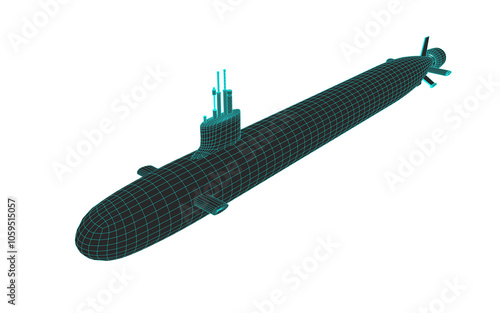 3D Wireframe US Submarine photo