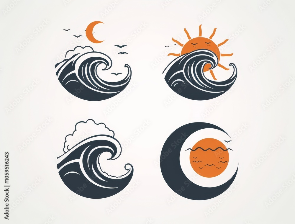 Obraz premium Summer time vacation or surfing minimalistic thin line icon isolated on white background. Modern illustration.