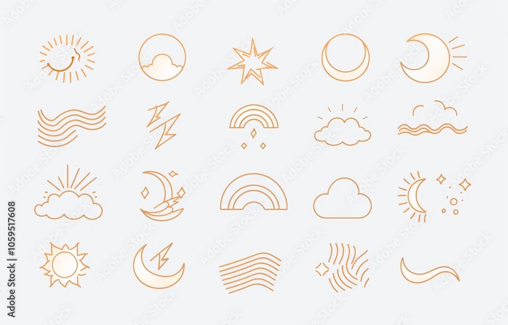 Obraz premium Outline gypsies sunburst design, bohemian symbols. Sunsets, yoga logo or tattoo template with neoteric modern elements.