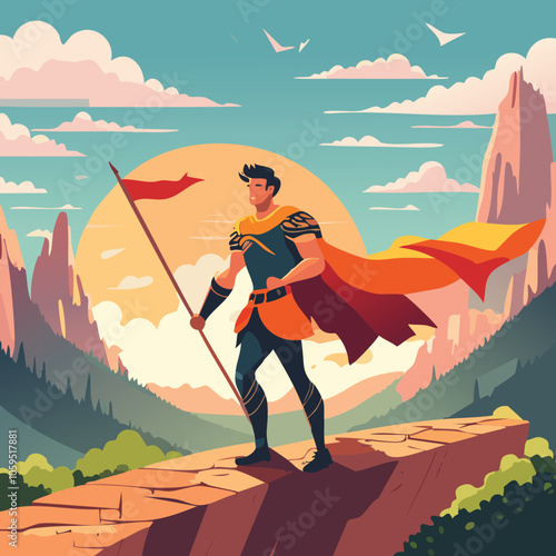 Illustration of the concept of a brave knight on a sunny day