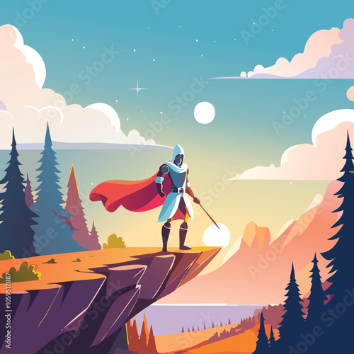Illustration of the concept of a brave knight on a sunny day