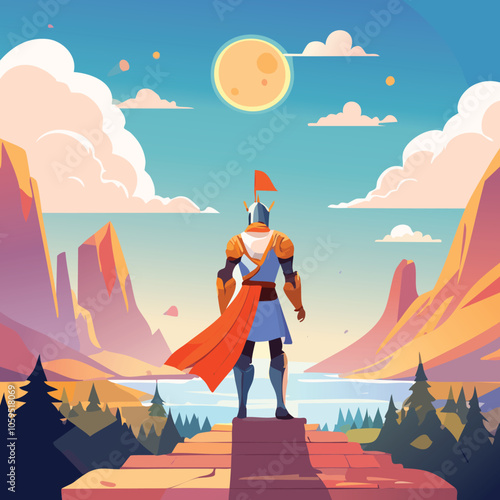 Illustration of the concept of a brave knight on a sunny day