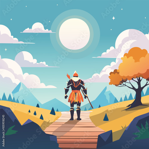 Illustration of the concept of a brave knight on a sunny day