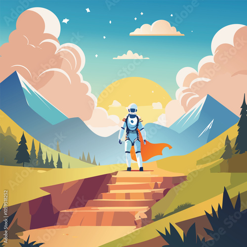 Illustration of the concept of a brave knight on a sunny day