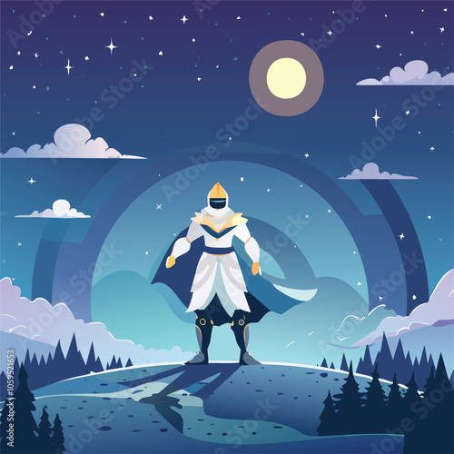 Illustration of the concept of brave knights at night