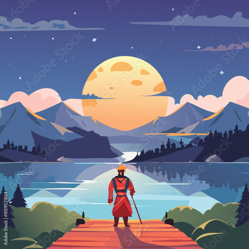 Illustration of the concept of brave knights at night