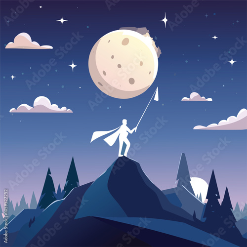 Illustration of the concept of brave knights at night