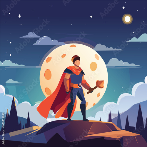 Illustration of the concept of brave knights at night