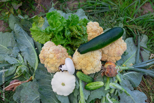 collected vegetables from garden beds photo