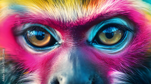 una mirada imponente de un mono o chango colorido en la selva animales salvajes de la naturaleza photo