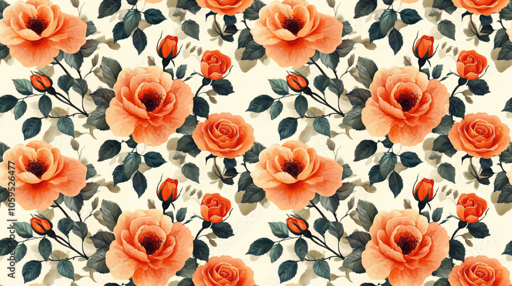 Fototapeta premium Seamless floral pattern featuring vibrant rose illustrations perfect for t shirt designs and decorative gifts