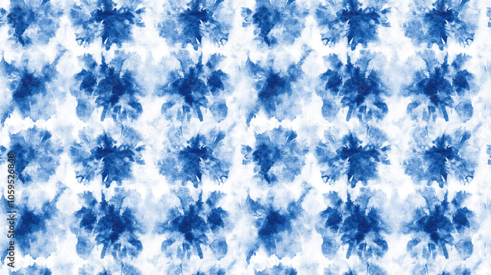 Seamless tie dye pattern featuring an indigo watercolor effect ideal for bed linen and fashion applications Seamless tie dye pattern featuring an indigo watercolor effect ideal for bed linen and fashion applications