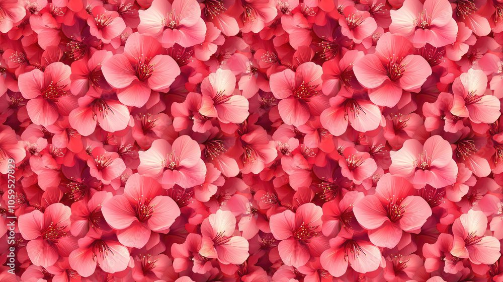 Fototapeta premium Seamless pattern of vibrant cherry blossoms in full bloom with delicate hanafubuki ideal for spring themed designs