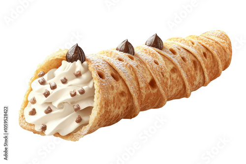 Cannoli filled with ricotta cream, PNG isolated on transparent background, white background. photo