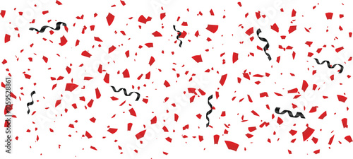 Beautiful red colored confetti with black ribbons,  festive overlay, Colorful explosion confetti.