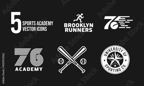 Sports Academy Vector Icons T-Shirt Design – Dynamic Graphics Featuring Symbols for Various Sports Including Running and Baseball, Perfect for Athletes and Sports Enthusiasts, Ready to Print