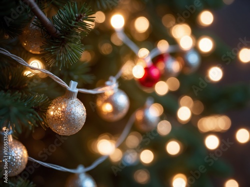 A Closeup of Sparkling Christmas Lights Twinkling Against a Dark Background photo