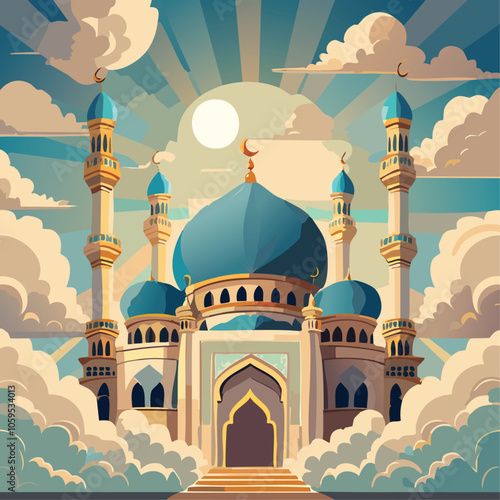 Illustration of a magnificent mosque with an Islamic concept