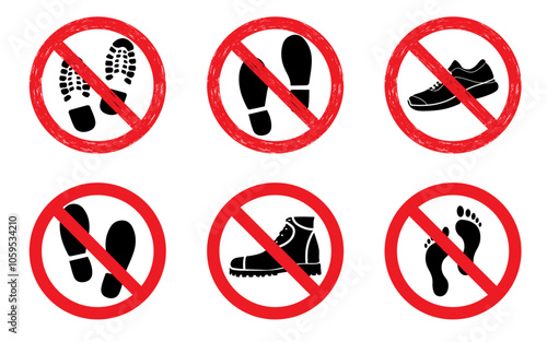 No shoes sign symbol icon boots not allowed barefoot beach warning prohibition forbidden imprint label pictogram restriction rubber stamp