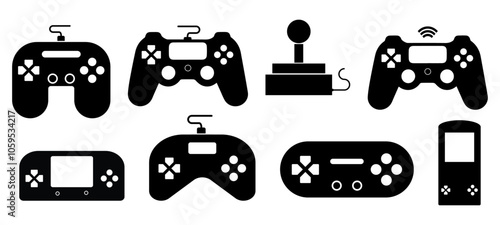 Joystick icon set game console silhouette web buttons design modern retro game console icon collection