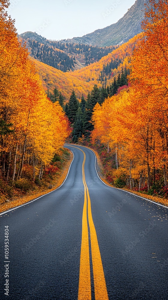 Fototapeta premium Autumn Road surrounded trees