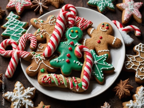 A Closeup of a Plate Filled with Assorted Christmas Cookies photo