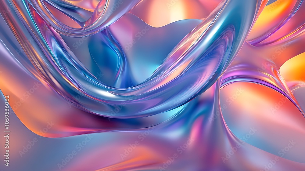 Fototapeta premium A 3D abstract background with swirling, ribbon-like structures in bright, iridescent colors