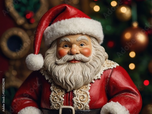 Closeup of a Vintage Santa Claus Figurine with Intricate Details photo