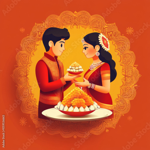 Happy Bhai Dooj Post and Greeting Card. Indian Festival Bhai Dooj Creative Poster Vector Illustration. photo