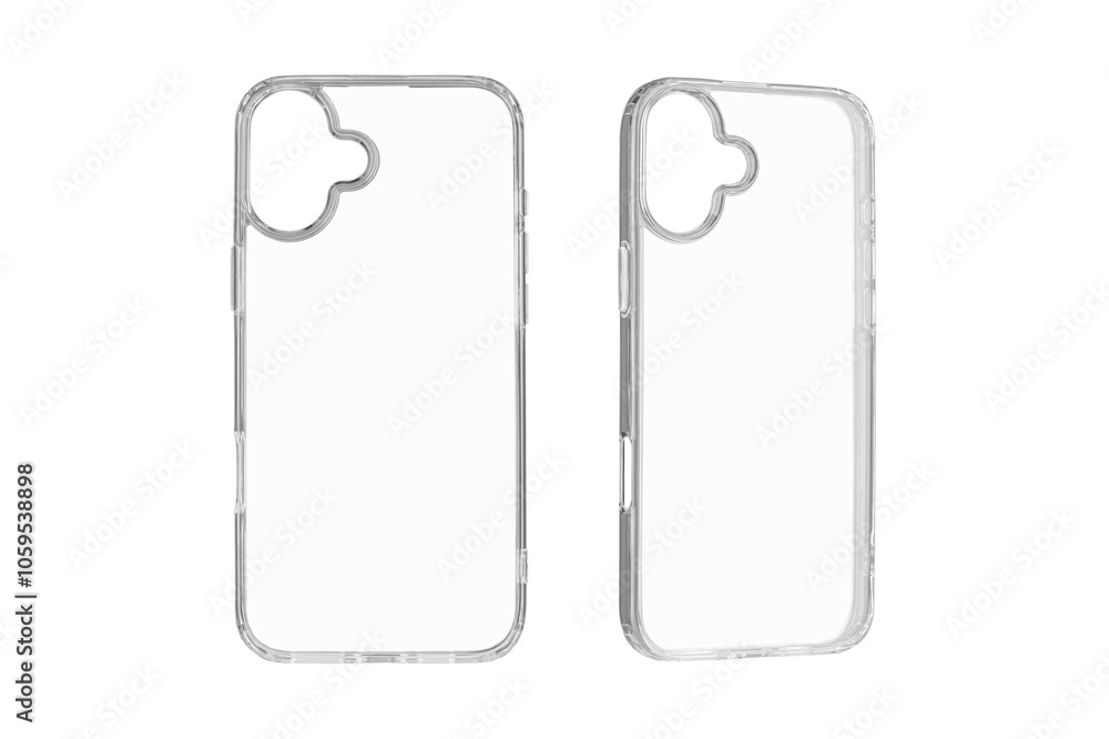 Fototapeta premium Set Transparent silicone case for latest model phone on isolated and white background close up