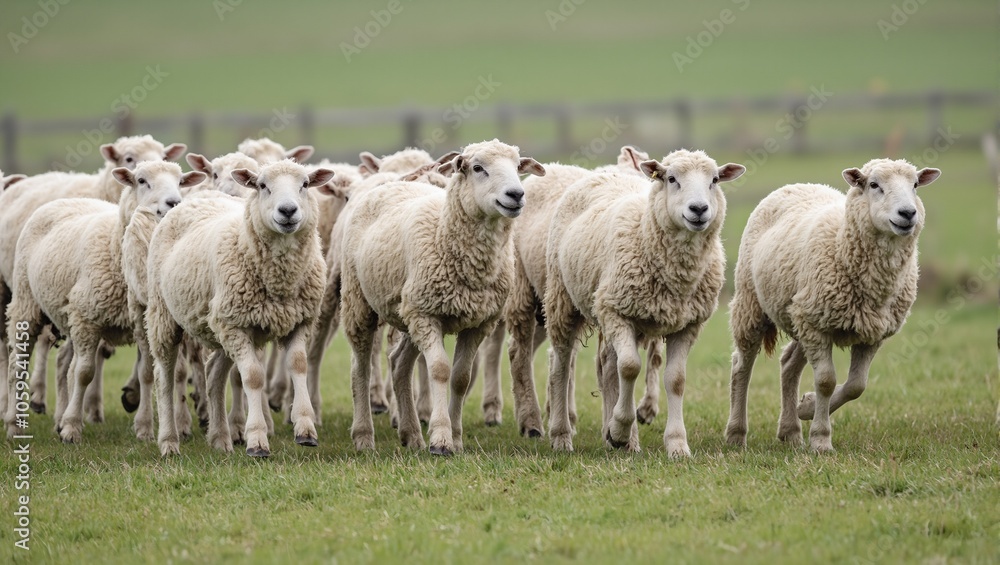 Naklejka premium Sheep hopping in sync wool bouncing playfully