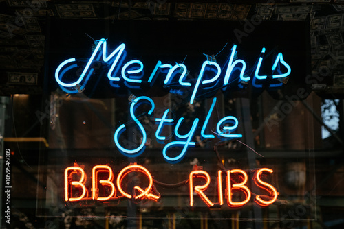 Memphis Style BBQ Ribs Restaurant Sign photo