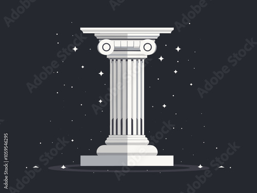White column with a star on top. The column is surrounded by a lot of stars. The column is very tall and it is the tallest thing in the image