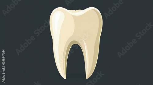 Simple detailed illustration of a human tooth on a dark grey background, highlighting dental health. photo