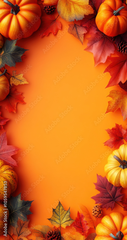 Fototapeta premium Thanksgiving background pumpkins leaves.