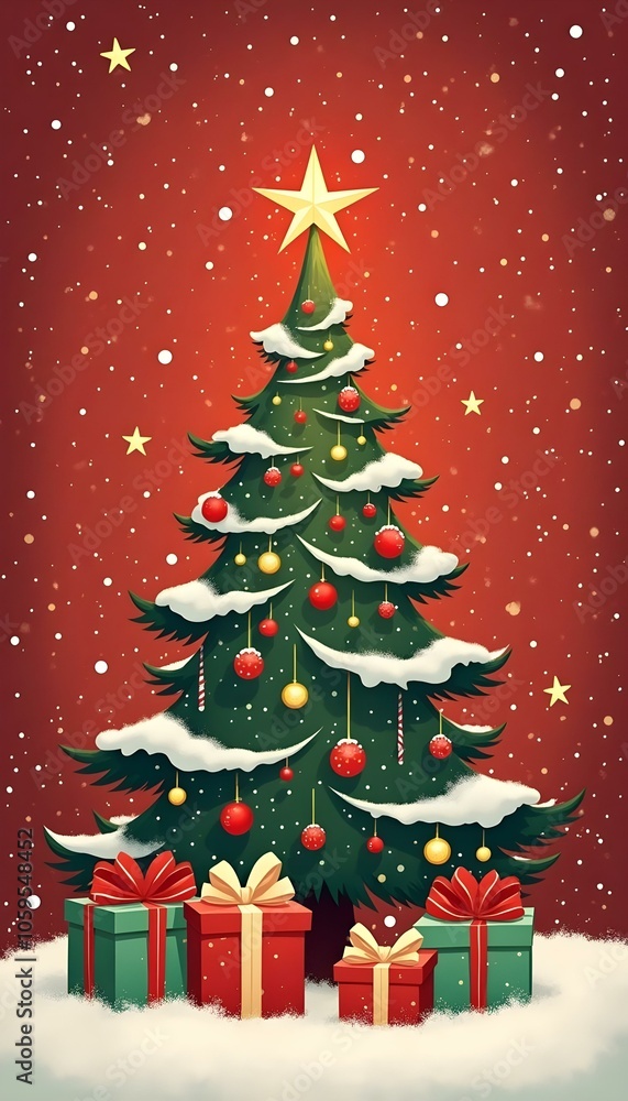 Obraz premium Merry Christmas design with Xmas tree