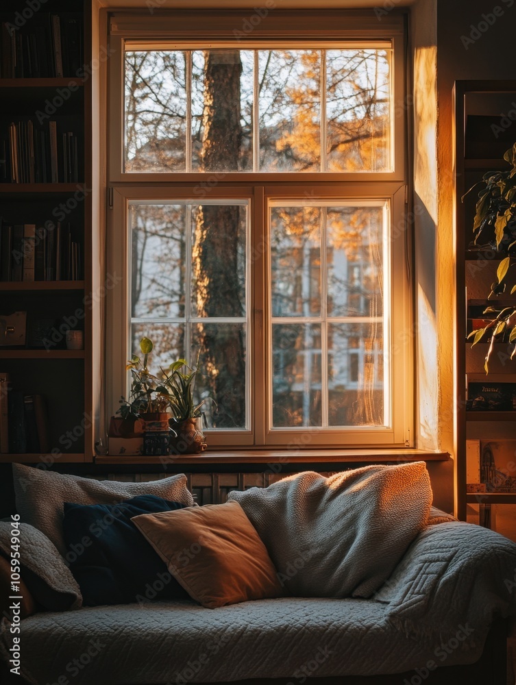 Fototapeta premium Serene Evening Sunlight in Window