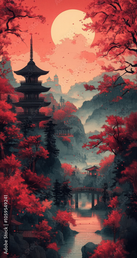 Obraz premium Japanese temple architecture building outdoors.