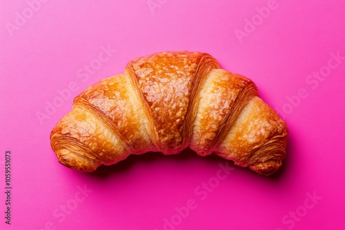 Wallpaper Mural Croissant on Vibrant Pink Background, Flat Lay Studio Shot for Bakery or Pastry Advertising Generative AI Torontodigital.ca