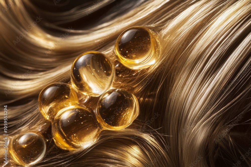 Fototapeta premium Nourishing Hair Serum Molecules Close Up for Beauty and Cosmetics Generative AI