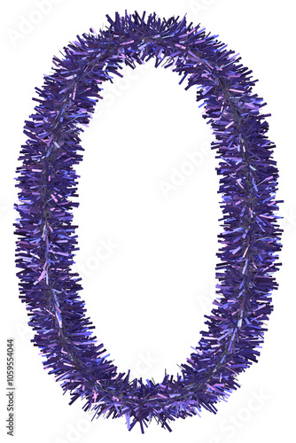 Shiny purple tinsel in number 0. 3d rendering.