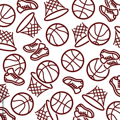 Basketball background, pattern set. Collection icons basketball. Vector