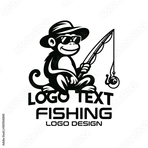 Fishing Monkey Vector Logo Design